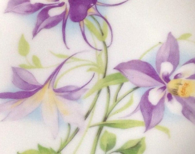 J &C Louise Bavaria Porcelain Hand Painted 6 1/4" Plate Gold Accents Purple Columbine Flowers