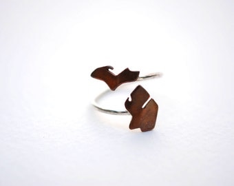 Michigan Upper and Lower Peninsula Twist State Ring (Sterling Silver & Copper Ring)