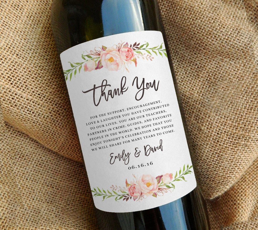 Wine Bottle Thank You Label Wedding Favor Gift