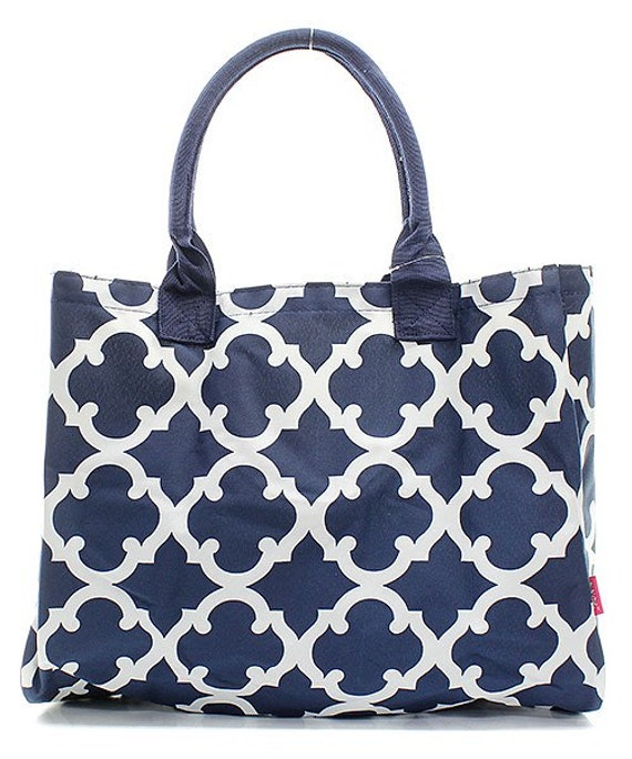 Personalized Navy Quatrefoil Womens Tote Bag by DoubleBMonograms