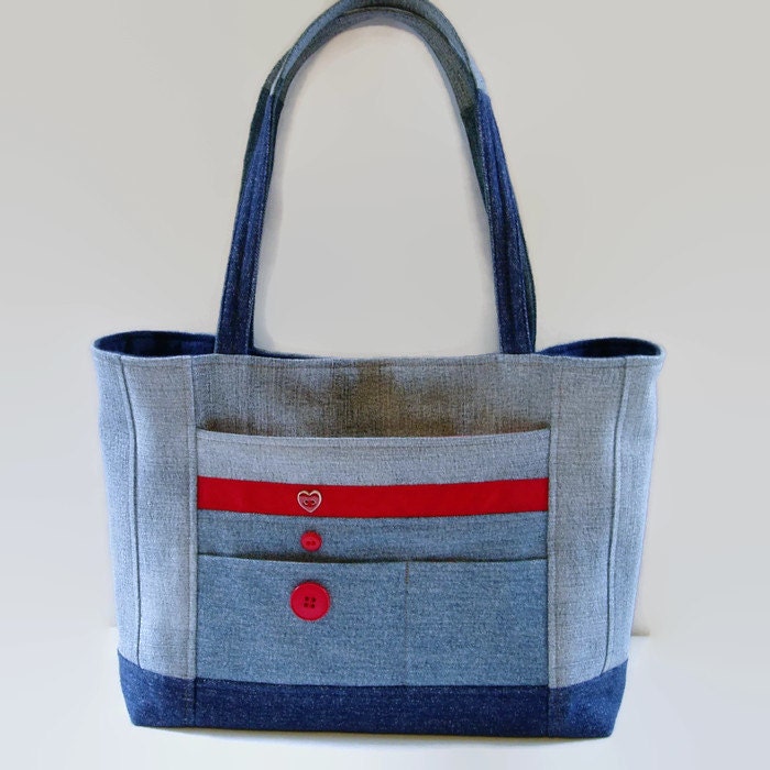 Large Blue Jean Tote Bag Large Denim Purse Shoulder Bag