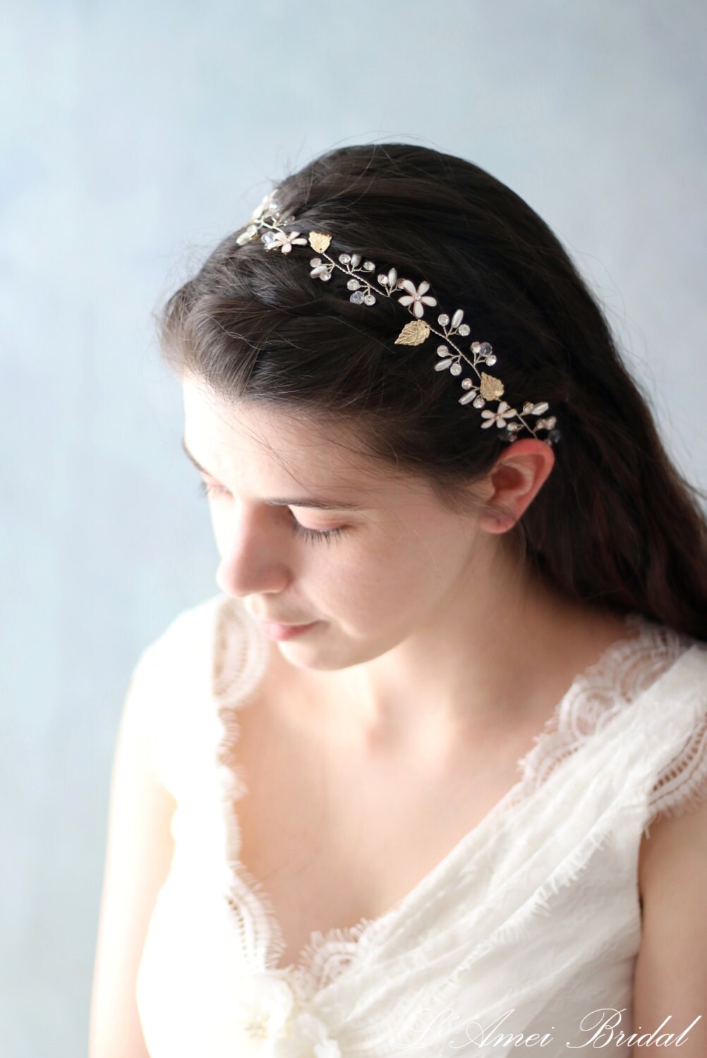 Golden Accented Bridesmaid Headband Hair Accessory adorned