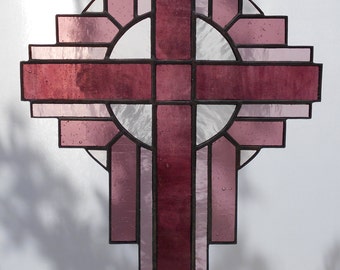 Stained Glass Cross Suncatcher, Orchid Purple #123