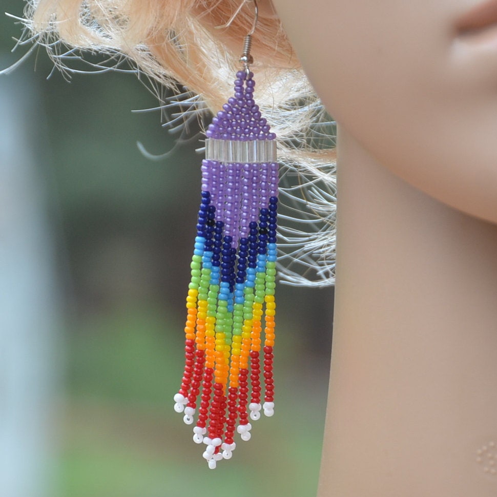 Rainbow seed bead earrings Colorful beaded earrings