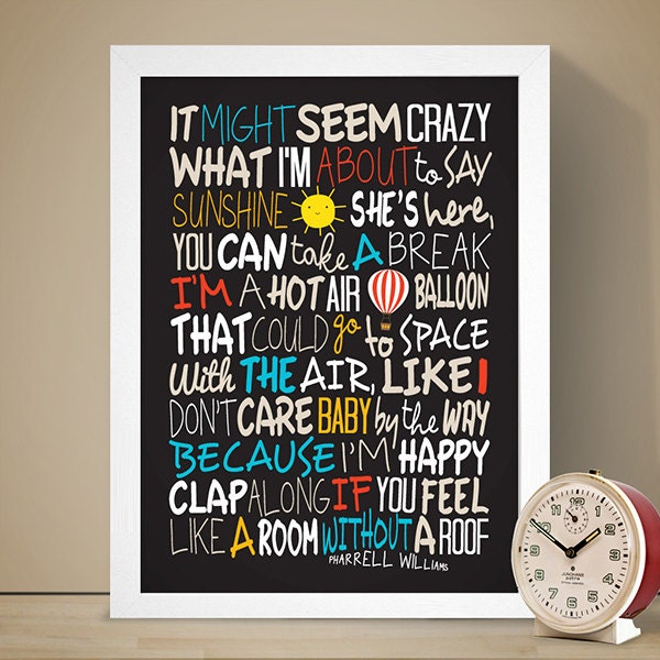 Pharrell Williams Happy Print Song Lyrics Print Music