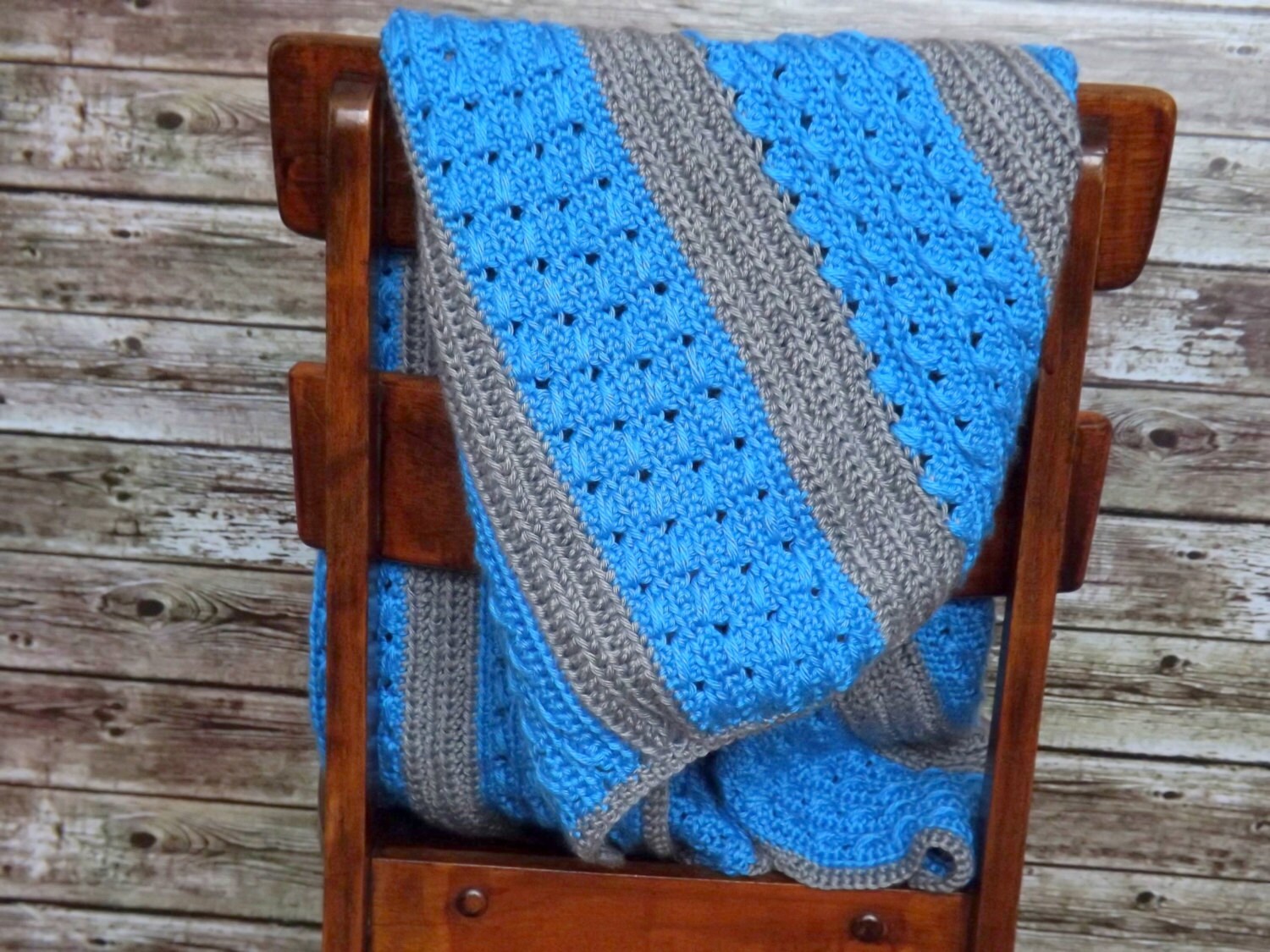 Blue Baby Blanket Cable Stitch Crochet Baby Blanket