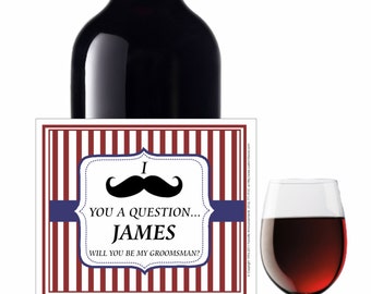 Will You Be My Groomsman Label, Mustache Theme, Bridesmaid, Waterproof, Beer Label, Ask a Bridesmaid, Wine Label for Bridesmaid ( LMustache)
