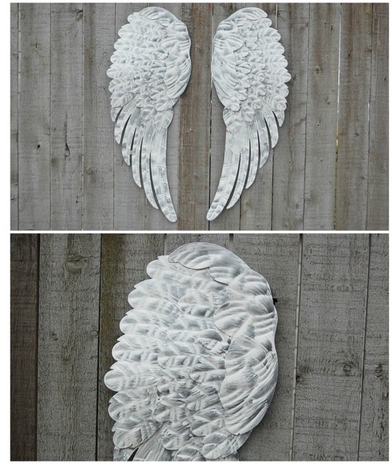 Angel Wings Shabby Chic White Silver Large By Thevintageartistry