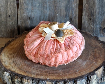 Fabric Pumpkin - Chenille Pumpkin - Chenille Bedspread Recycled - Fall Decor - Vintage Pumpkins- Upcycled Fall decor Shabby Vintage