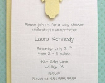 Gender Neutral Baby Yellow Onesie Baby Shower Invitations - Yellow One Piece Outfit Shower Invitations - Set of 10 Invites