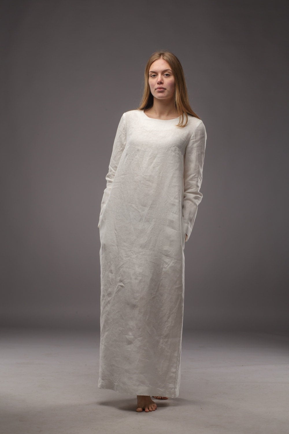 Linen dress Long linen dress Linen tunic Minimal linen by Linenfox