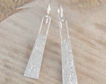 Sterling Silver Earrings, Rectangle Earrings, Textured Dangle Earrings, Aztec Jewelry, Boho Earrings, Silver Rectangle Earrings, Handmade