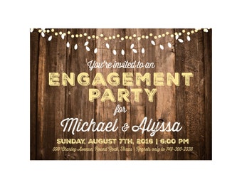 Rustic Barnwood & Lights Engagement Party Invitation; Printable or set of 10