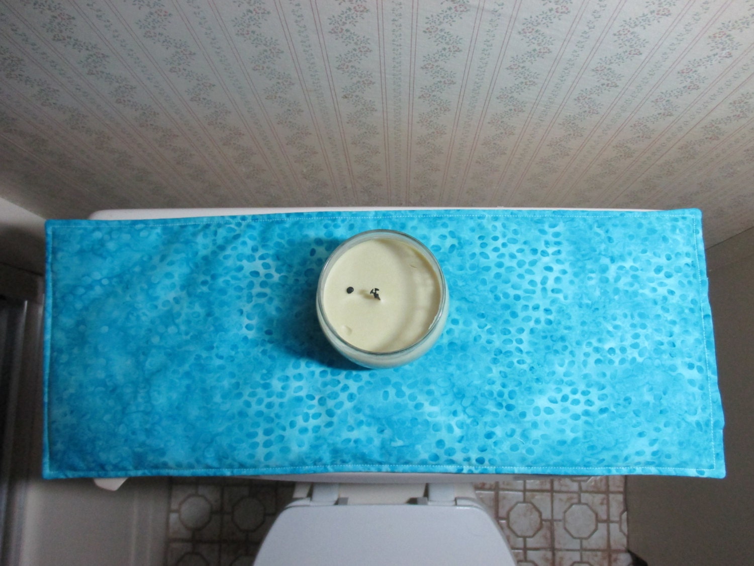 Modern Toilet Tank Topper Small Table Runner Aqua Blue