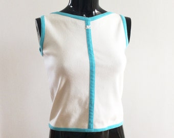 COURREGES Paris Space Age White Mod Top. Vintage 1990s. Small. UK 10