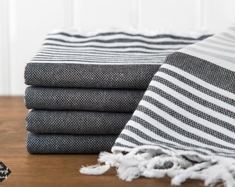 S A L E, Reef Turkish Towel, Peshtemal, Beach Towel, Hammam Towel, Gray and Black