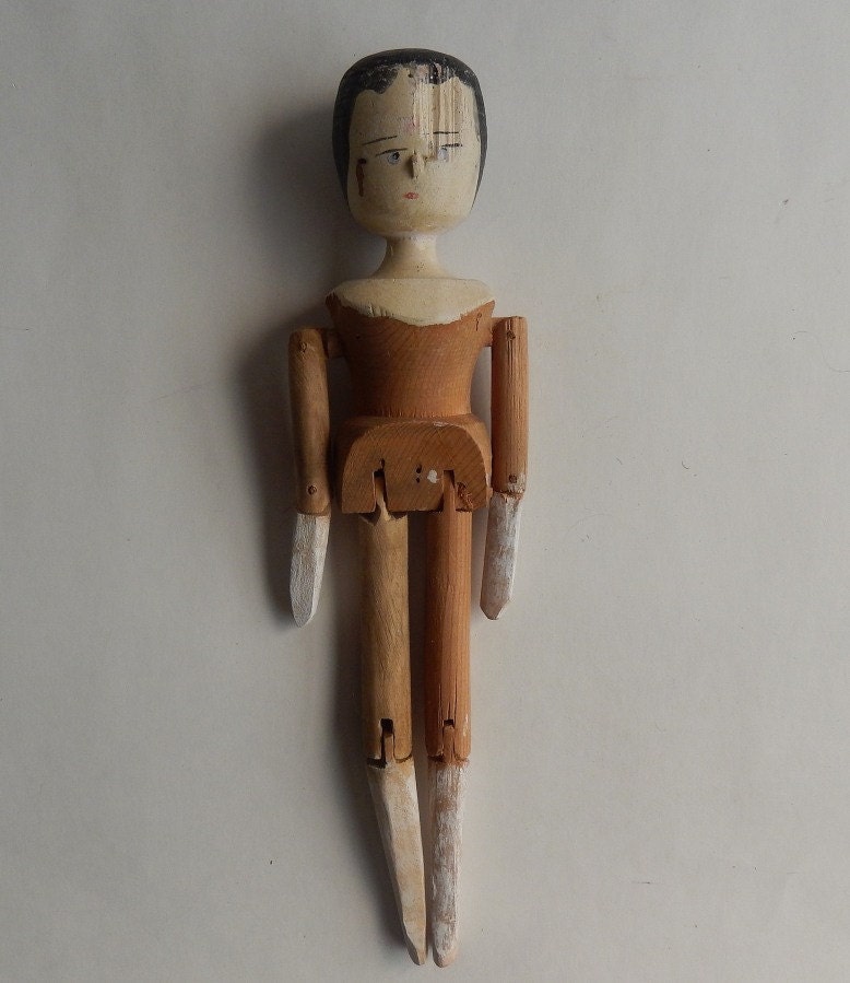 Antique Wooden Articulated Doll Grodnertal Type Jointed