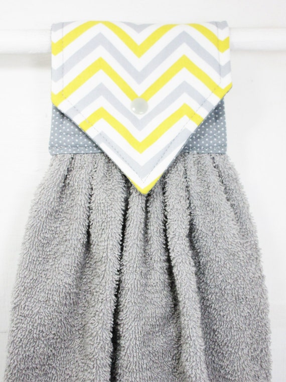 Chevron Hanging Hand Towel Gray Yellow Chevron Hand Towel