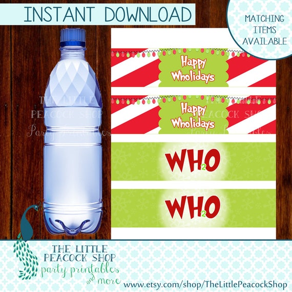 Grinch Water Bottle wraps Happy Wholidays by TheLittlePeacockShop