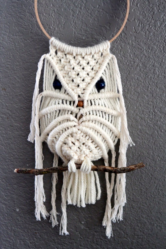 Items similar to Macrame Owl Wall Hanging Yarn Weave Textile on Etsy
