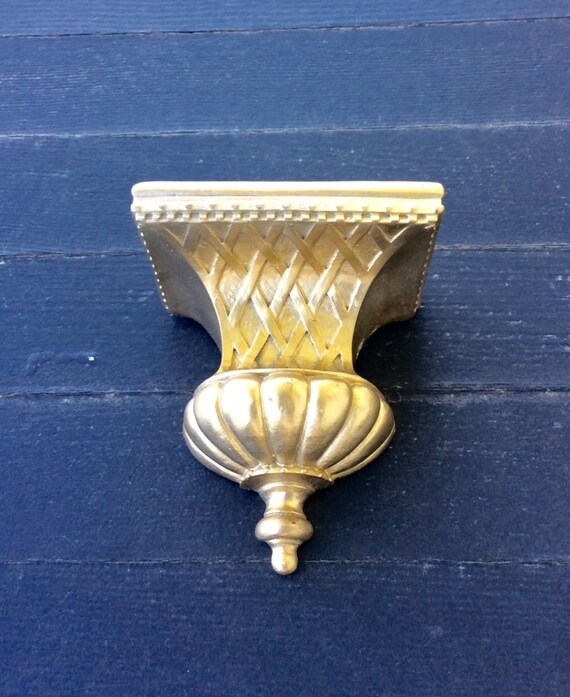 Vintage Small Gold Ornate Shelf Sconce Heavy Ceramic 
