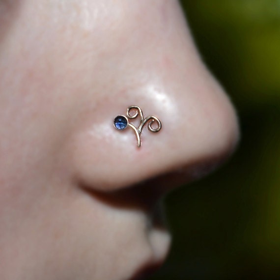 Gold Nose Ring Stud 18 gauge - Nose Stud - Tragus Stud - Cartilage Earring Stud - Helix Piercing - Conch Earring - 2mm Sapphire Nose Hoop