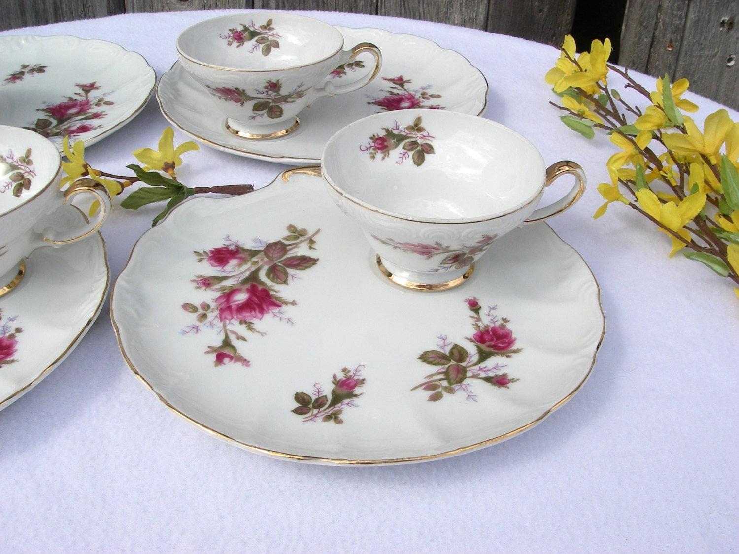Vintage China Luncheon Plates and Cups Snack Plates With Moss