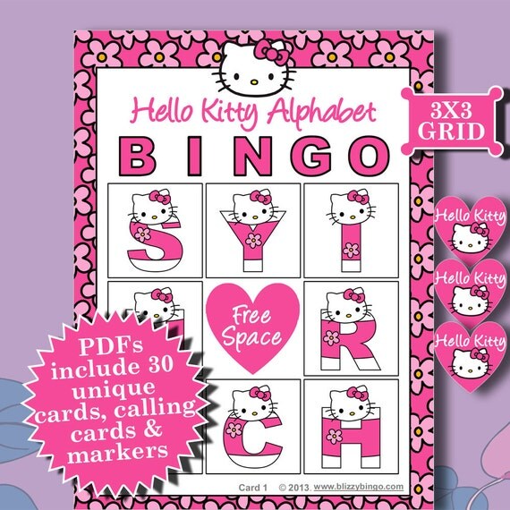 Hello Kitty 3x3 Bingo printable PDFs contain everything you
