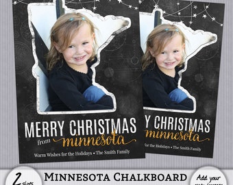 Christmas Card Template Minnesota MN State Chalkboard Holiday Photo PSD PhotoShop Template Greeting - 4x6, 5x7 - Instant Download