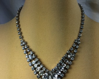 SALE ! Vintage Clear Rhinestone Choker Necklace