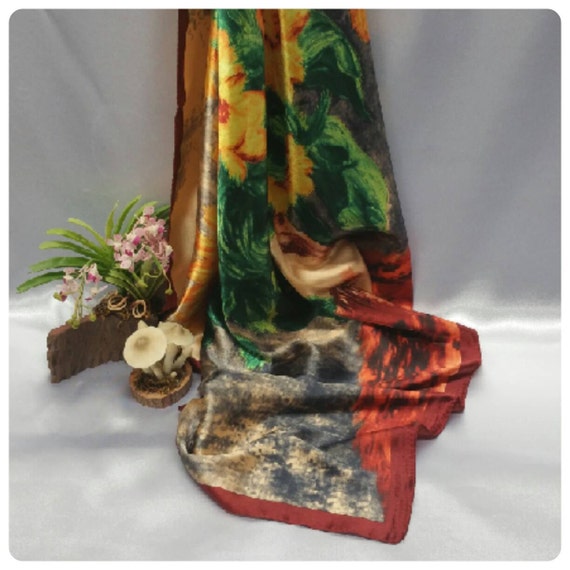 Satin square scarf dark red/dark copper color large size