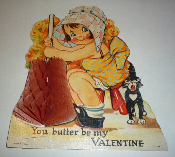 Unique and Rare 1930s Valentine Little Girl Churning