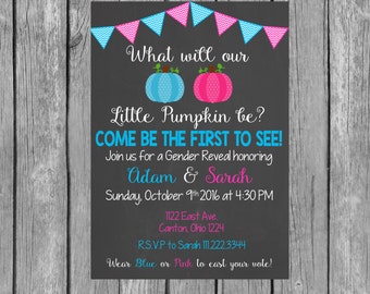 Our Little Pumpkin Gender Reveal Party Invitation - Blue or Pink - Fall/Pumpkin - Our Little Pumpkin