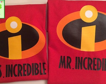 Mr. and Mrs. Incredible, disney couple shirt, shirts for honeymoon, shirt for bride, shirt for groom, bridal shower gift,wedding shower gift