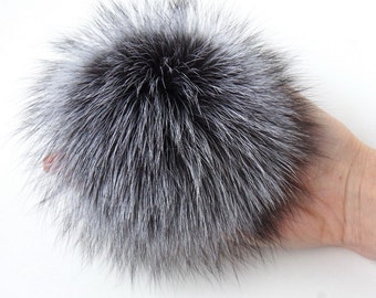 Real Fur Pom Pom Hat Silver Fox Pompom Fox Fur Pompom Large Pom Poms Fur Ball