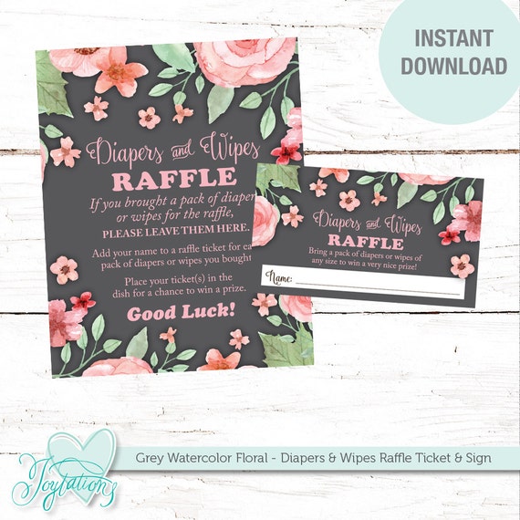 diapers and wipes raffle ticket insert card and sign baby