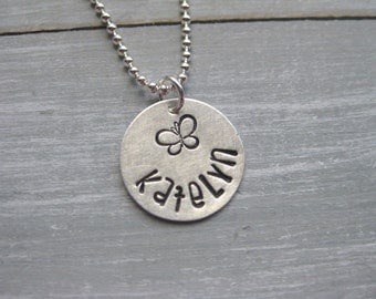 Butterfly Necklace Name Necklace Sterling Silver Hand Stamped Personalized Jewelry Girls Best Friend Tween Teen Gift Custom Necklace