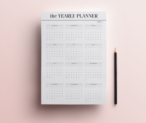 2019 Year At A Glance Yearly Planner Insert Printable Year 2019 Year At A Glance Yearly Planner Insert Printable Year