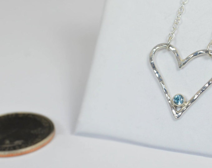 Aquamarine Heart Necklace, Sterling Silver, Mothers Necklace, March Birthstone Necklace, Aquamarine Necklace, Mother Necklace, Heart Pendant