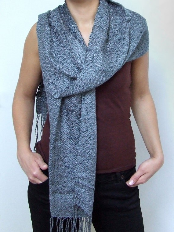 Gray scarf cotton viscose scarf fashion scarf hand woven scarf