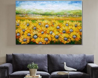 Landscape Painting, Original Painting, Oil Painting, Wall Art, Canvas Art, Abstract Painting, Large Art, Canvas Painting, Sunflower Art