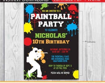 paintball invitation, paintball birthday invitations, neon invitation, paintball birthday, paintball invite, neon chalkboard instant