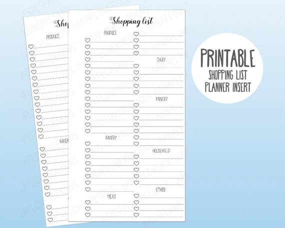 Printable personal planner insert: Weekly shopping