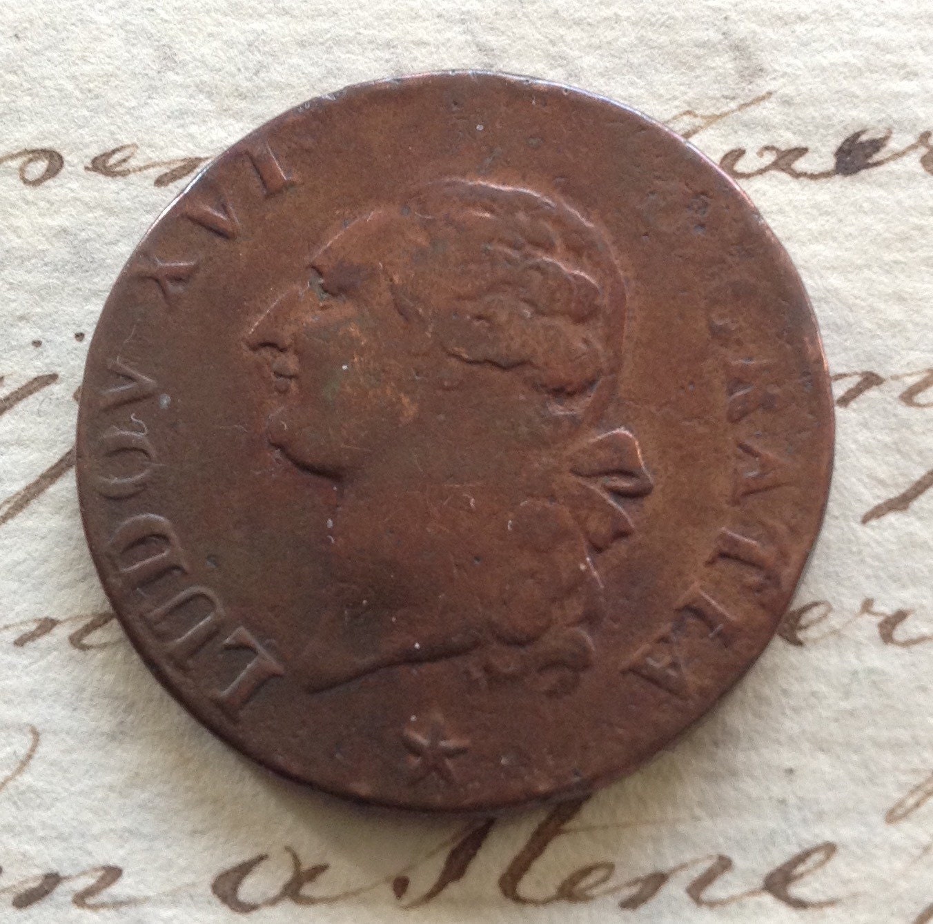 1787 king Louis XVI Antique French Coin copper 1 Sol