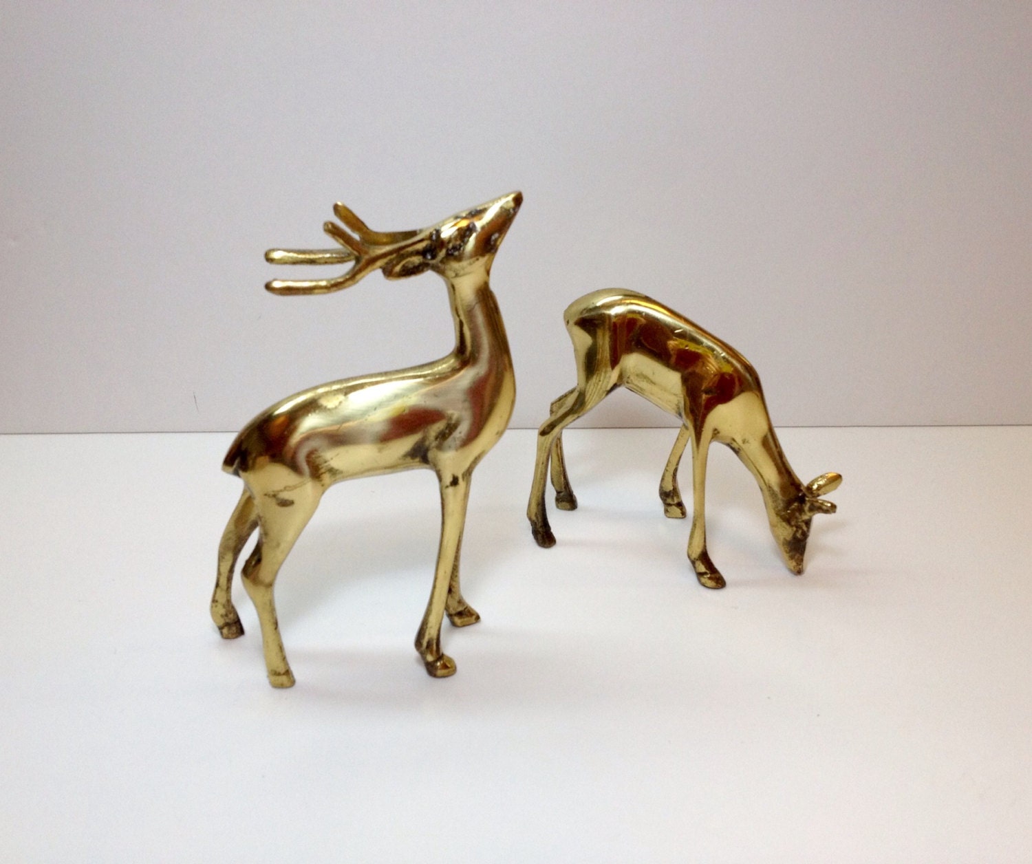 Vintage Brass Deer Figurines Brass Stag and Doe by HeirloomDecor