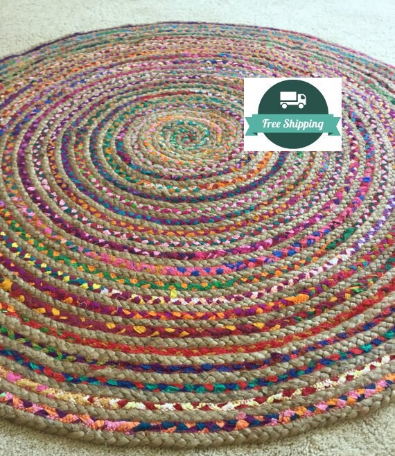 Round Rag Rug Boho Chic Hippie Area Rug Vegan by YourGreatestStory