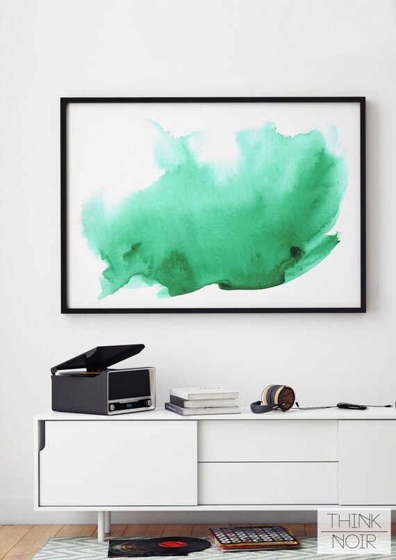 Items similar to Green Watercolor Wall Art / Modern Wall Poster