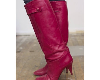 magenta thigh high boots