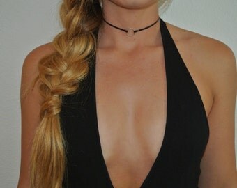 Silver Metal Ring Choker | Thin Leather Choker Necklace | Ring Choker | Adjustable Choker | Black Choker | Brown Choker | Sandy Vine