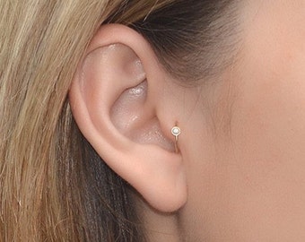 Gold 2mm White Opal Tragus Ring 18 gauge / Nose Ring, Cartilage Hoop / Rook Earring, Forward Helix Earring, Tragus Earring, Nose Hoop